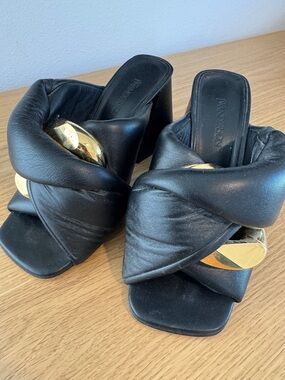 J.W. Anderson Black Leather Knot Mule with Gold Accent